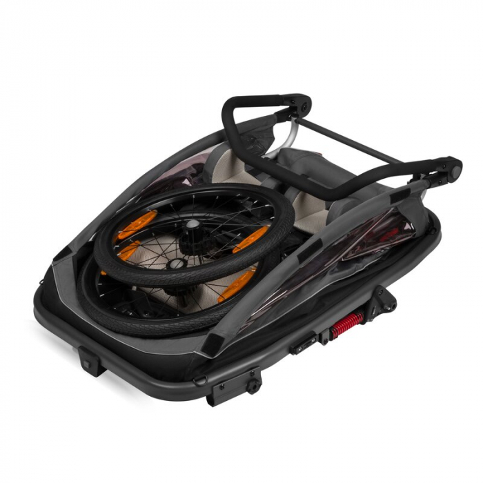 Carucior si remorca de bicicleta, Lionelo, Cama, Multifunctional, Pentru 1 sau 2 copii, Cu sistem de absorbtie a socurilor SIQ, Geamuri cu protectie solara, Gri [12]
