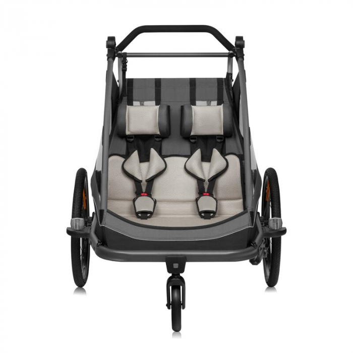 Carucior si remorca de bicicleta, Lionelo, Cama, Multifunctional, Pentru 1 sau 2 copii, Cu sistem de absorbtie a socurilor SIQ, Geamuri cu protectie solara, Gri [4]