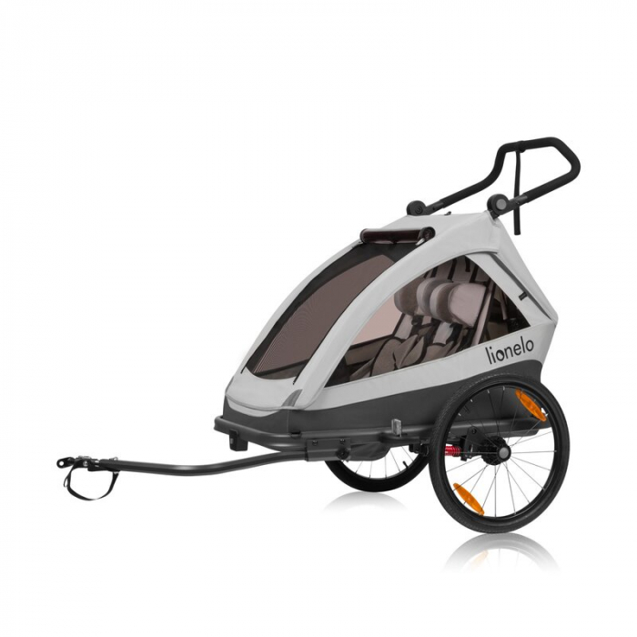 Carucior si remorca de bicicleta, Lionelo, Cama, Multifunctional, Pentru 1 sau 2 copii, Cu sistem de absorbtie a socurilor SIQ, Geamuri cu protectie solara, Gri [3]