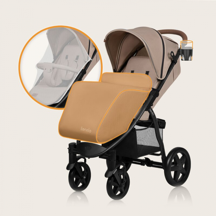 Carucior sport, Lionelo, Annet Plus, De la nastere, Cu accesorii si capotina XXL reglabila, 0 - 22 Kg, Conform cu standardele europene de securitate EN1888-1 si EN1888-2, Bej [45]