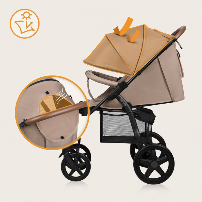 Carucior sport, Lionelo, Annet Plus, De la nastere, Cu accesorii si capotina XXL reglabila, 0 - 22 Kg, Conform cu standardele europene de securitate EN1888-1 si EN1888-2, Bej [42]