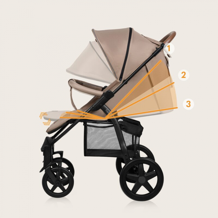 Carucior sport, Lionelo, Annet Plus, De la nastere, Cu accesorii si capotina XXL reglabila, 0 - 22 Kg, Conform cu standardele europene de securitate EN1888-1 si EN1888-2, Bej [44]