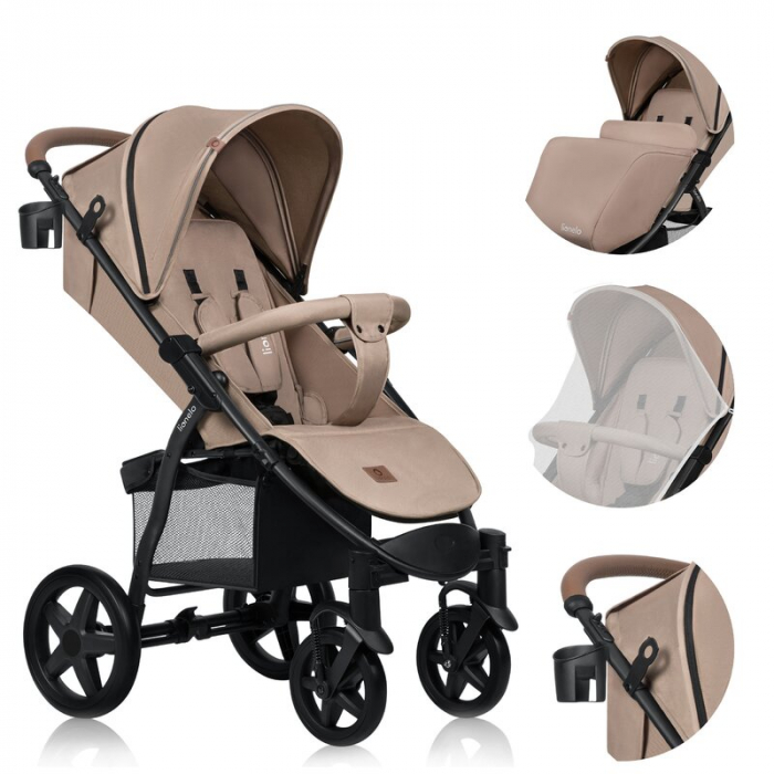 Carucior sport, Lionelo, Annet Plus, De la nastere, Cu accesorii si capotina XXL reglabila, 0 - 22 Kg, Conform cu standardele europene de securitate EN1888-1 si EN1888-2, Bej [16]