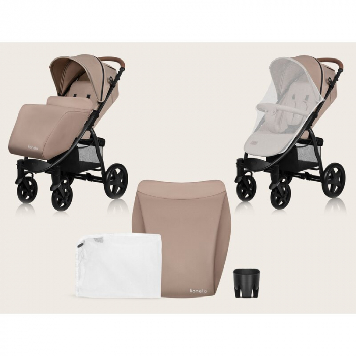 Carucior sport, Lionelo, Annet Plus, De la nastere, Cu accesorii si capotina XXL reglabila, 0 - 22 Kg, Conform cu standardele europene de securitate EN1888-1 si EN1888-2, Bej [46]