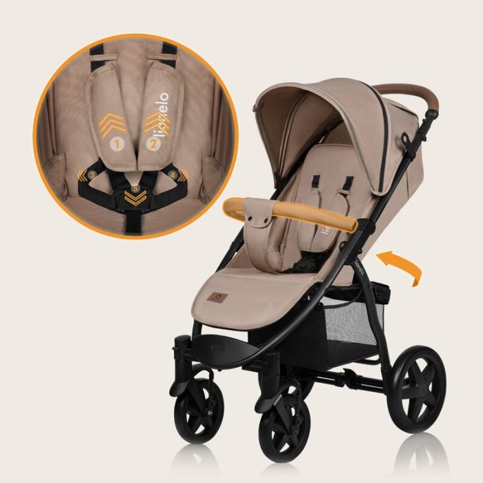 Carucior sport, Lionelo, Annet Plus, De la nastere, Cu accesorii si capotina XXL reglabila, 0 - 22 Kg, Conform cu standardele europene de securitate EN1888-1 si EN1888-2, Bej [43]