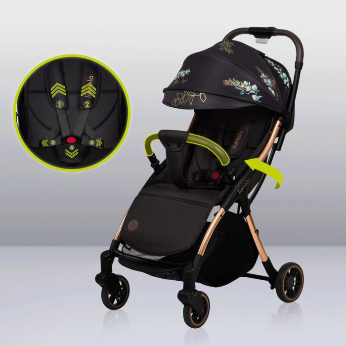 Carucior sport, Lionelo, Julie One, Editie limitata Golden Moments, De la nastere, Greutate redusa, Cu accesorii, Cadru din aluminiu, 0-22 kg, Conform cu standardele europene de securitate EN1888-1 si [26]