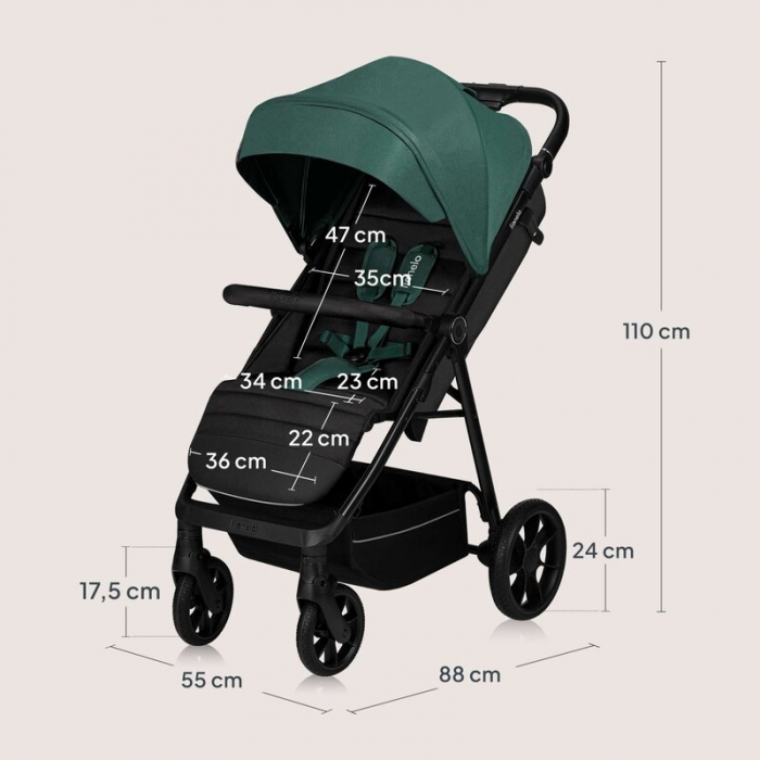 Carucior sport, Lionelo, Mira, Maner reglabil in 5 pozitii, Spatar si suport de picioare reglabile, Plasa de tantari si suport biberon incluse, Pana la 22 kg, 6 luni+, Conform cu EN1888-1, EN1888-2, T [27]