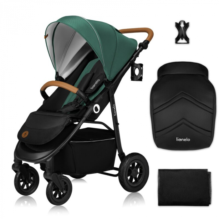 Carucior sport, Lionelo, Natt, De la nastere, Cu accesorii si capotina XXL reglabila, 0 - 22 kg, Conform cu standardele europene de securitate EN1888-1, EN1888-2, Verde [20]