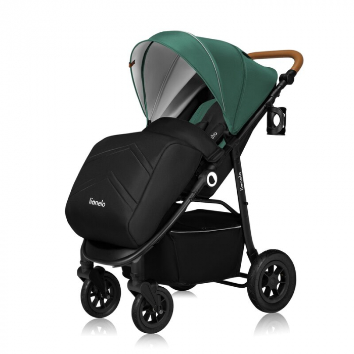 Carucior sport, Lionelo, Natt, De la nastere, Cu accesorii si capotina XXL reglabila, 0 - 22 kg, Conform cu standardele europene de securitate EN1888-1, EN1888-2, Verde [4]