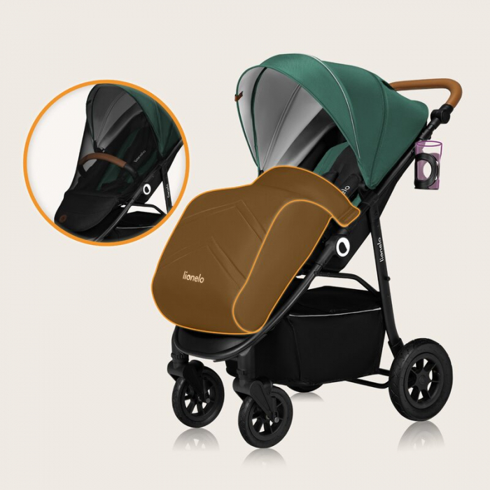 Carucior sport, Lionelo, Natt, De la nastere, Cu accesorii si capotina XXL reglabila, 0 - 22 kg, Conform cu standardele europene de securitate EN1888-1, EN1888-2, Verde [28]