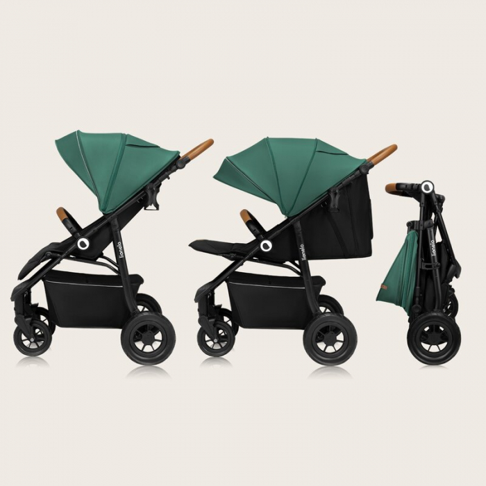 Carucior sport, Lionelo, Natt, De la nastere, Cu accesorii si capotina XXL reglabila, 0 - 22 kg, Conform cu standardele europene de securitate EN1888-1, EN1888-2, Verde [21]