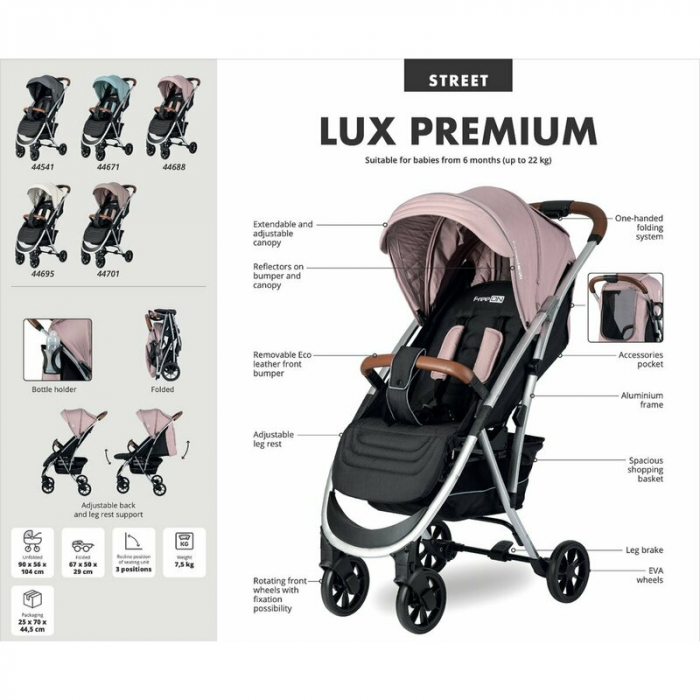 Carucior sport pliabil automat Lux Usor 6.6 Kg Tehnologie inovatoare One-Hand Folding De la 6 luni pana la 22 kg Din aluminiu Cu benzi reflectorizante pe capotina FreeON Beige/Black [6]
