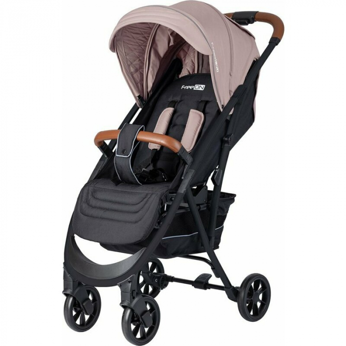 Carucior sport pliabil automat Lux Usor 6.6 Kg Tehnologie inovatoare One-Hand Folding De la 6 luni pana la 22 kg Din aluminiu Cu benzi reflectorizante pe capotina FreeON Beige/Black [1]
