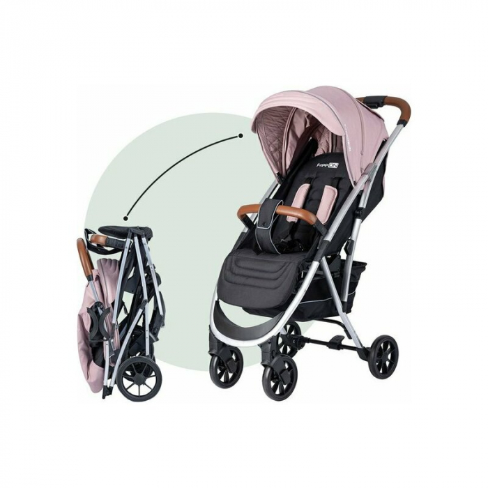 Carucior sport pliabil automat Lux Usor 6.6 Kg Tehnologie inovatoare One-Hand Folding De la 6 luni pana la 22 kg Din aluminiu Cu benzi reflectorizante pe capotina FreeON Beige/Black [3]