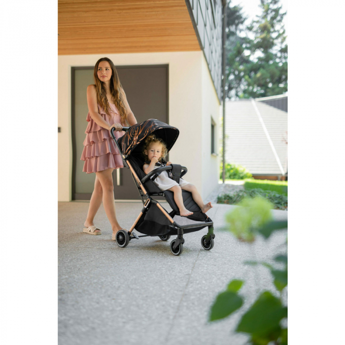 Carucior sport pliabil automat, Unique, Spatar reglabil, Suport pentru sticla, 6.6 Kg, Conform cu standardul european de securitate EN 1888-2:2018, FreeON, Gold Rose [7]