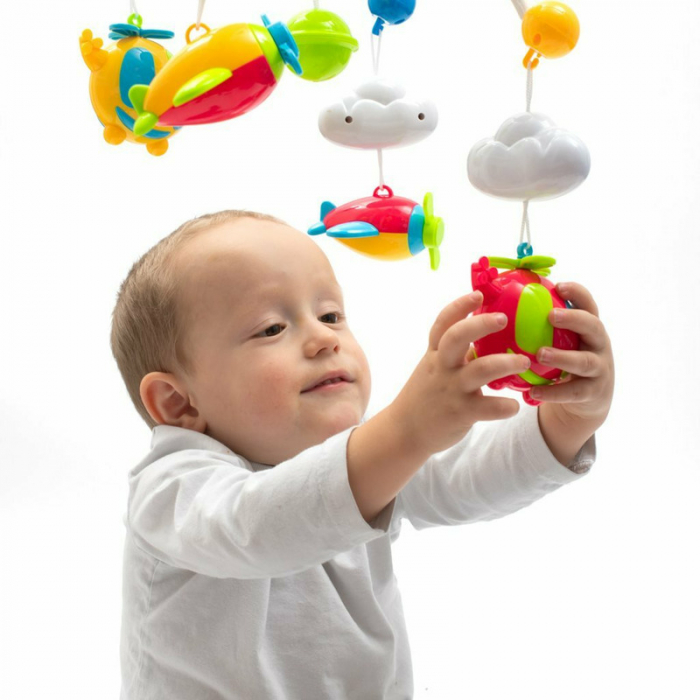 Carusel muzical pentru patut bebelusi, Cu proiectii, Cu 107 melodii si sunete ale naturii, Cu 4 jucarii, Baby Mix, Blue [5]