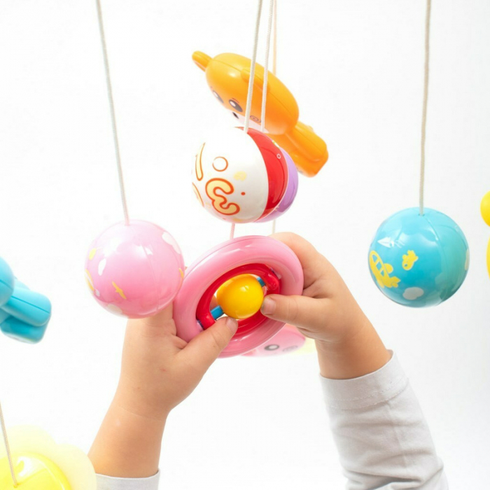 Carusel muzical pentru patut bebelusi, Cu proiectii, Cu melodii si sunete ale naturii, Cu 11 jucarii, Baby Mix, Red [5]