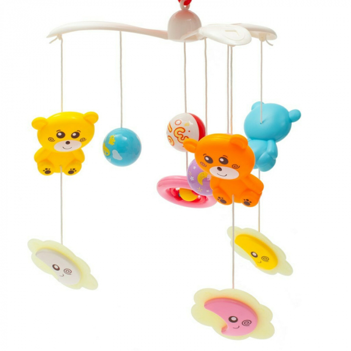 Carusel muzical pentru patut bebelusi, Cu proiectii, Cu melodii si sunete ale naturii, Cu 11 jucarii, Baby Mix, Red [6]
