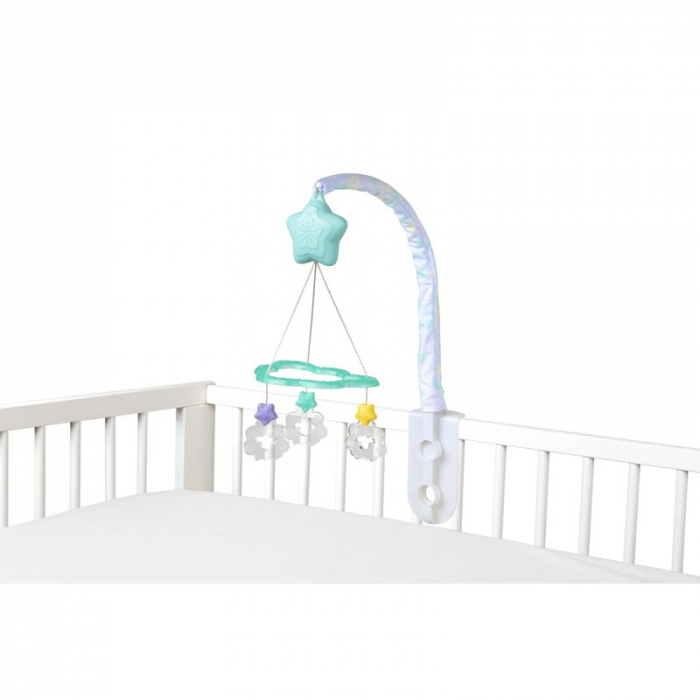 Carusel muzical, Playgro, Cu stelute si norisori, Pana la 30 de minute de muzica linistitoare, Cu 3 moduri de functionare: lumina si muzica, doar lumina sau doar muzica, Astasabil la patut, Fara BPA,  [1]