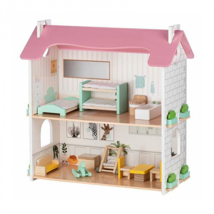 Casuta de papusi, Free2Play, Din lemn, Cu 11 piese de mobilier, Cu acces facil, 48,3 x 21 x 48 cm, 36 luni+, Multicolor [2]