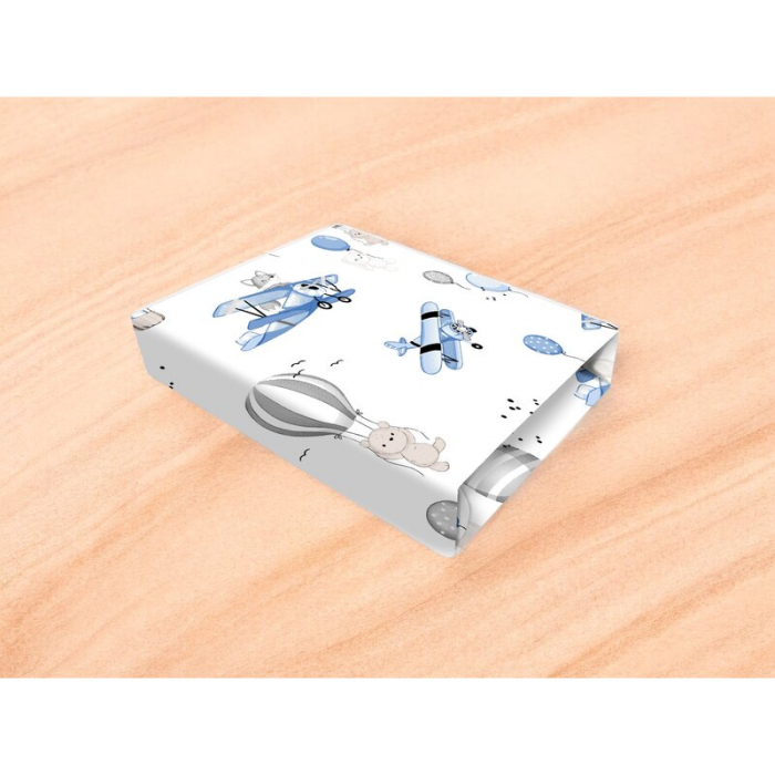 Cearceaf cu elastic, MimiNu, Pentru pat 160X80 cm, Din bumbac certificat Oeko Tex Standard 100, Blue Plane [3]