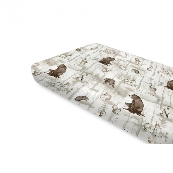 Cearceaf cu elastic, MimiNu, Pentru pat 160x80 cm, Din bumbac certificat Oeko Tex Standard 100, Design, Woodland [1]