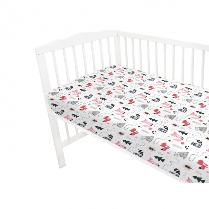 Cearceaf cu elastic, MimiNu, Pentru patut 120X60 cm, Din bumbac certificat Oeko Tex Standard 100, Fox [3]