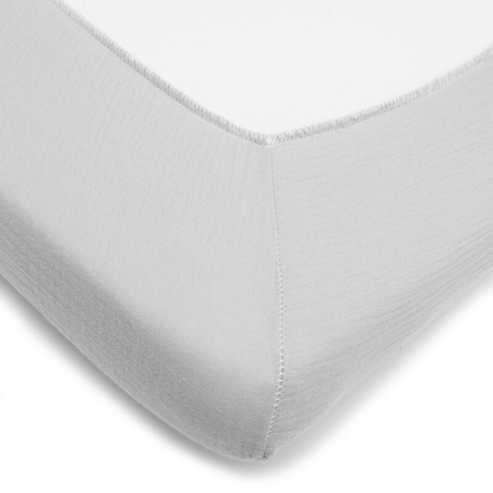Cearceaf cu elastic, New Baby, Din muselina, Pentru patut 120x60 cm, Din bumbac, 90x150 cm, Certificat Oeko Tex Standard 100, Grey [2]