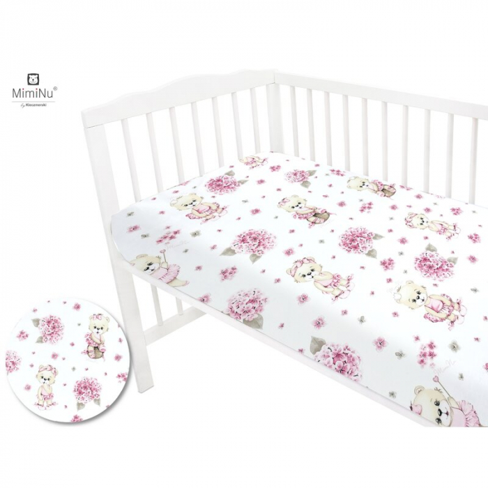 Cearceaf cu elastic pentru patut 120X60 cm, Din bumbac , Pink Ballerina [2]