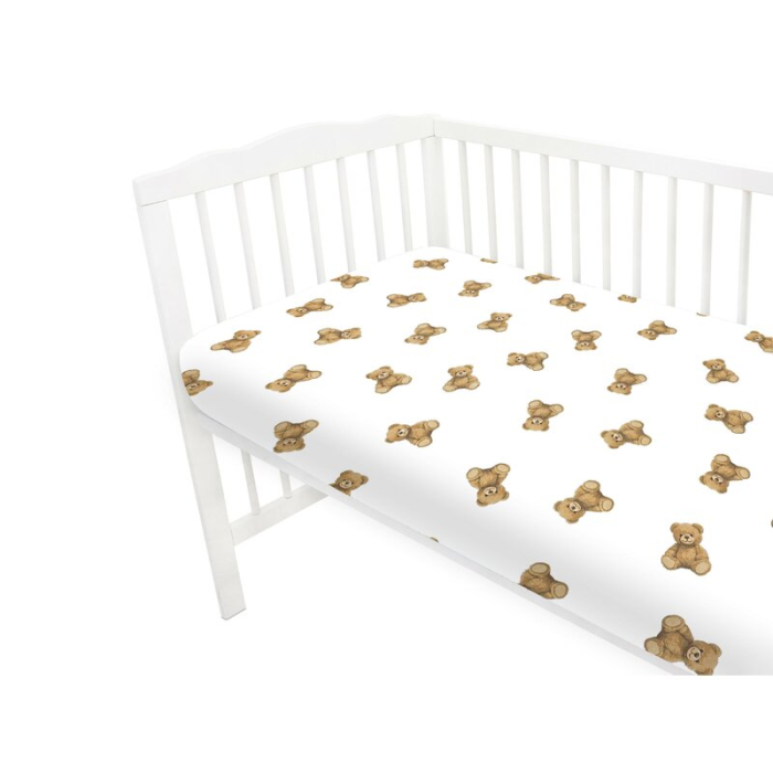 Cearceaf cu elastic, Qmini, Pentru patut 120X60 cm, Din bumbac certificat Oeko Tex Standard 100, Teddy Toys [3]