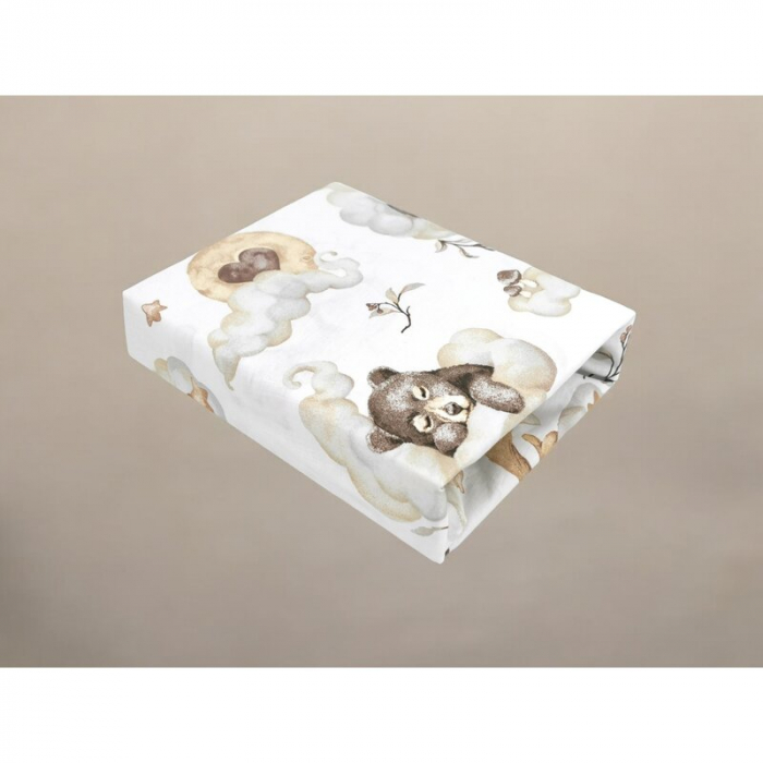 Cearceaf cu elastic, Qmini, Pentru patut co-sleeper, Aurora, Dimensiune 76 x 43 cm, Din bumbac certificat Oeko Tex Standard 100, Teddy Bear and Friends Beige [2]