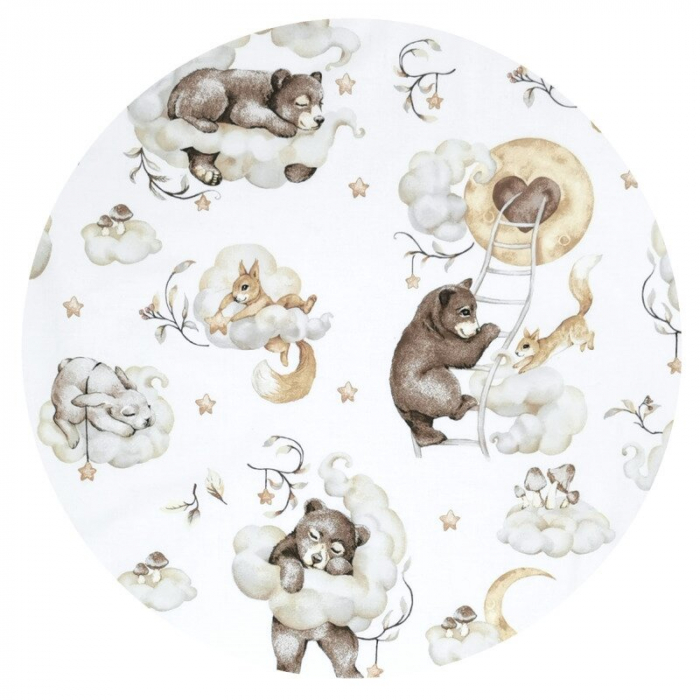 Cearceaf cu elastic, Qmini, Pentru patut co-sleeper, Aurora, Dimensiune 76 x 43 cm, Din bumbac certificat Oeko Tex Standard 100, Teddy Bear and Friends Beige [3]