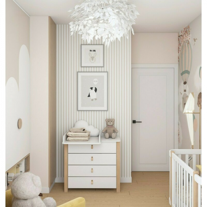 Comoda de infasat YappyEtude din lemn, Cu patru sertare, Cu blat de infasat detasabil, YappyKids, 89x86x50 cm, Alb [2]