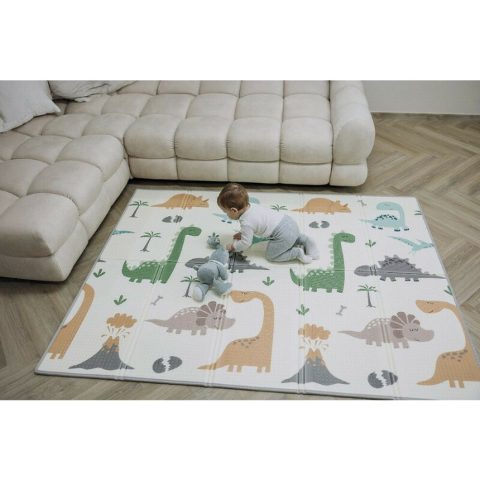 Covoras de joaca, FreeON, Magic Dino, Cu doua fete, Pliabil, Protectie impotriva loviturilor, 200 x 150 cm, Cu Imprimeu pe ambele parti, 0 luni+, Multicolor [12]