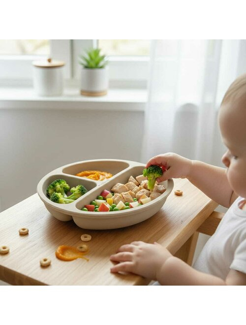 Farfurie compartimentata, Bocioland, Rotunda, Cu 3 compartimente, Fara BPA, 6-36 luni, Beige [5]