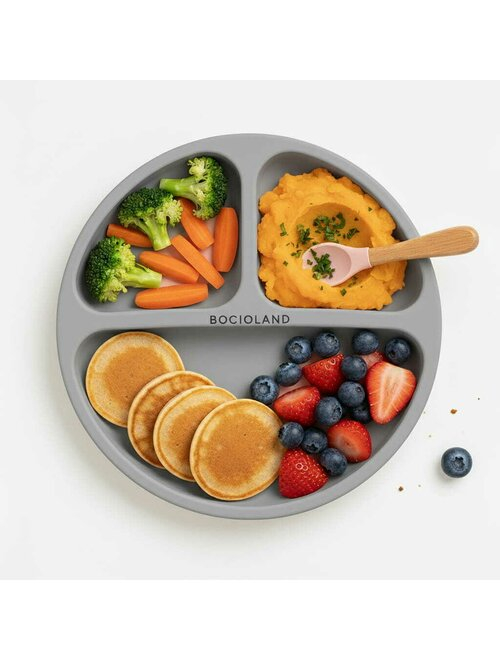 Farfurie compartimentata, Bocioland, Rotunda, Cu 3 compartimente, Fara BPA, 6-36 luni, Gray [9]