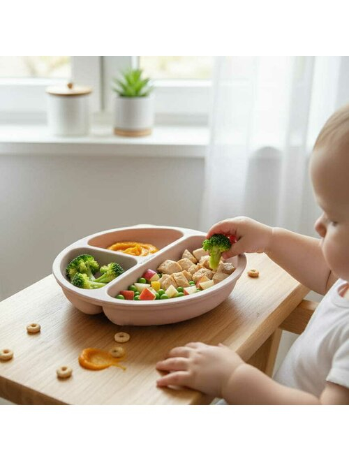 Farfurie compartimentata, Bocioland, Rotunda, Cu 3 compartimente, Fara BPA, 6-36 luni, Pink [5]