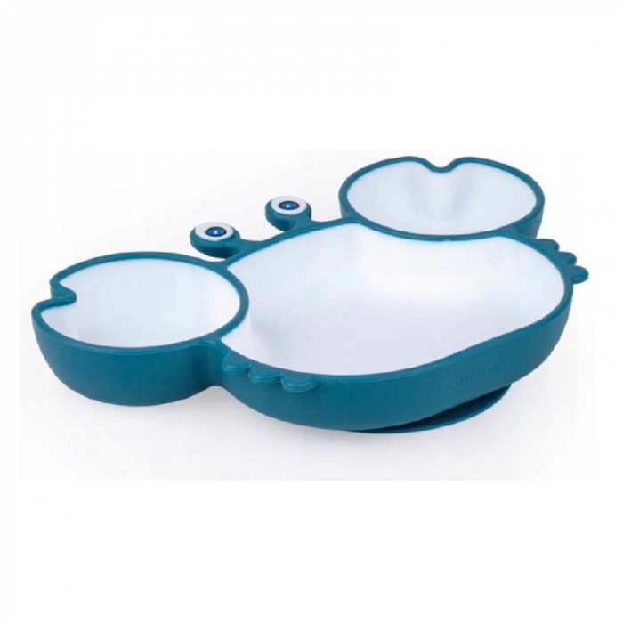 Farfurie, Giligums, Crab Premium, Cu 3 compartimente, Cu ventuza, Din silicon, Fara BPA, 6 luni+, Alb/Turcoaz [2]