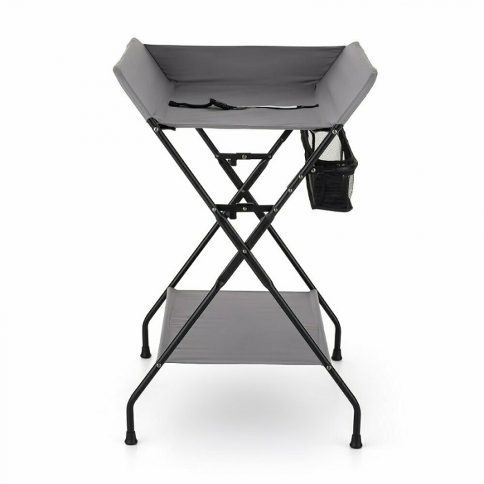 Feedo - Masuta multifunctionala pentru infasat si schimbat scutece, Pliabila, Cu raft pentru depozitare si compartiment lateral, Realizata din fier, panza si in, 80.5 x 67 x 102.5 cm, Gri [3]