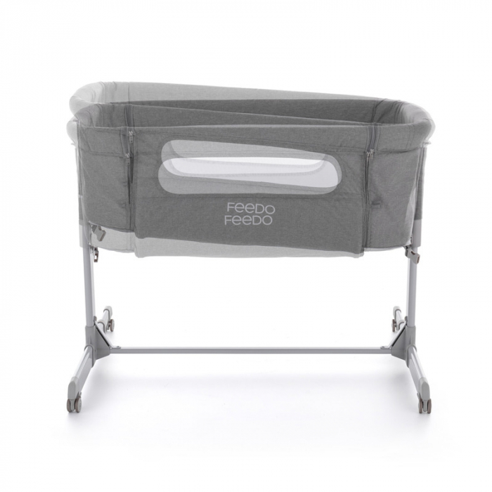 Feedo - Patut co-sleeper, Pliabil, Reglabil in 5 pozitii, Cu laterala detasabila, Include geanta de transport si salteluta, Cu roti, Greutate maxima suportata 9 kg, 0-5 luni, Gri [3]