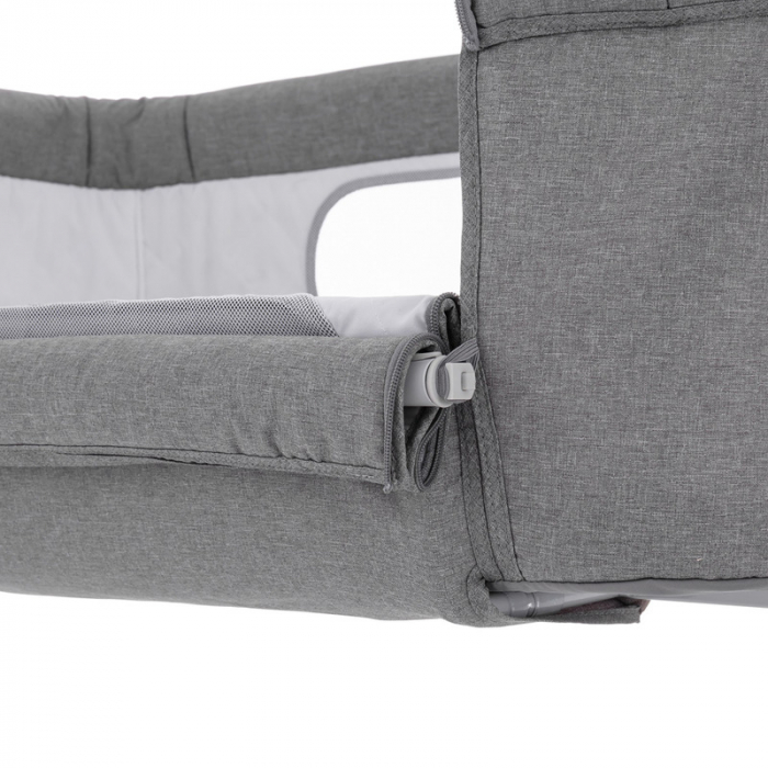 Feedo - Patut co-sleeper, Pliabil, Reglabil in 5 pozitii, Cu laterala detasabila, Include geanta de transport si salteluta, Cu roti, Greutate maxima suportata 9 kg, 0-5 luni, Gri [5]