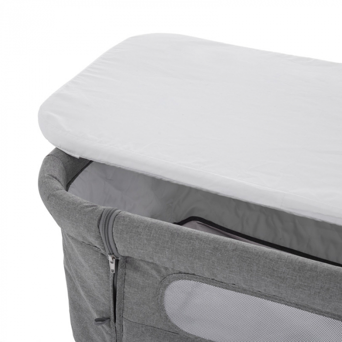 Feedo - Patut co-sleeper, Pliabil, Reglabil in 5 pozitii, Cu laterala detasabila, Include geanta de transport si salteluta, Cu roti, Greutate maxima suportata 9 kg, 0-5 luni, Gri [4]