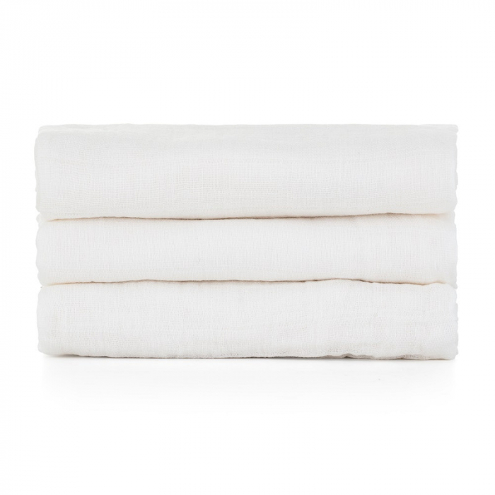 Feedo - Set 3 scutece din muselina, Multifunctionale, Din bumbac certificat Oeko-Tex Standard 100, 68x68 cm, 0 luni+, Alb [4]