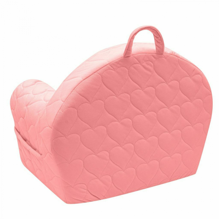 Fotoliu din burete pentru copii, Cu buzunar lateral, Din tesatura de catifea, Cu Husa detasabila, Hearts, Din materiale certificate Oeko Tex Standard 100, New Baby, 9 luni - 5 ani, Pink [3]