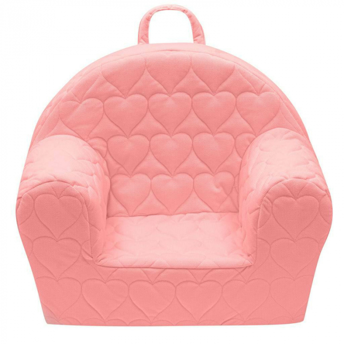 Fotoliu din burete pentru copii, Cu buzunar lateral, Din tesatura de catifea, Cu Husa detasabila, Hearts, Din materiale certificate Oeko Tex Standard 100, New Baby, 9 luni - 5 ani, Pink [2]