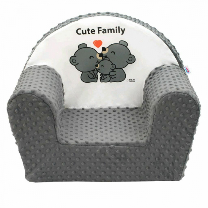 Fotoliu din burete pentru copii, Din tesatura minky, Cute Family, New Baby, 9 luni - 5 ani, Cu Husa detasabila, Gray [2]