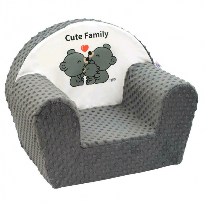 Fotoliu din burete pentru copii, Din tesatura minky, Cute Family, New Baby, 9 luni - 5 ani, Cu Husa detasabila, Gray [1]