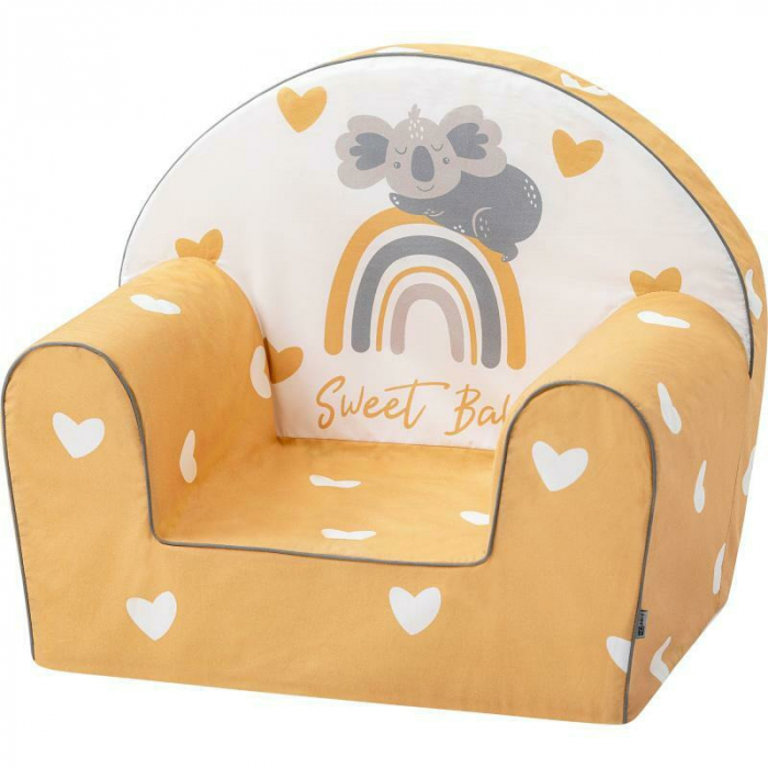 Fotoliu din burete pentru copii Yellow Hearts, Bubaba, 9 luni - 5 ani, Cu Husa detasabila [1]