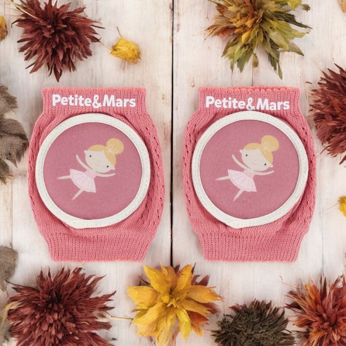 Genunchiere cu pernute, Petite&Mars, Cu elastic, Material respirabil, Stratul antiderapant, 13x10 cm, 6 luni+, Roz [2]