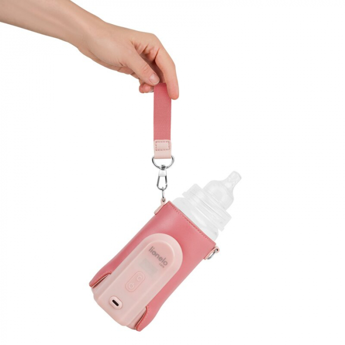 Incalzitor biberoane, Lionelo, ThermUp Go Evo, Portabil, Cu 5 niveluri de incalzire, Cu buton Safety Control, Mentinere caldura pana la 9h, Incarcare USB, Roz [5]